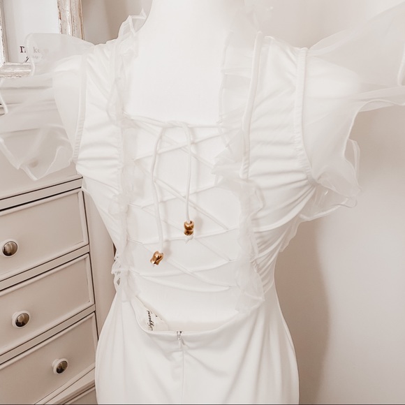 White Bodycon Dress with Ruffle Details - Picture 7 of 9